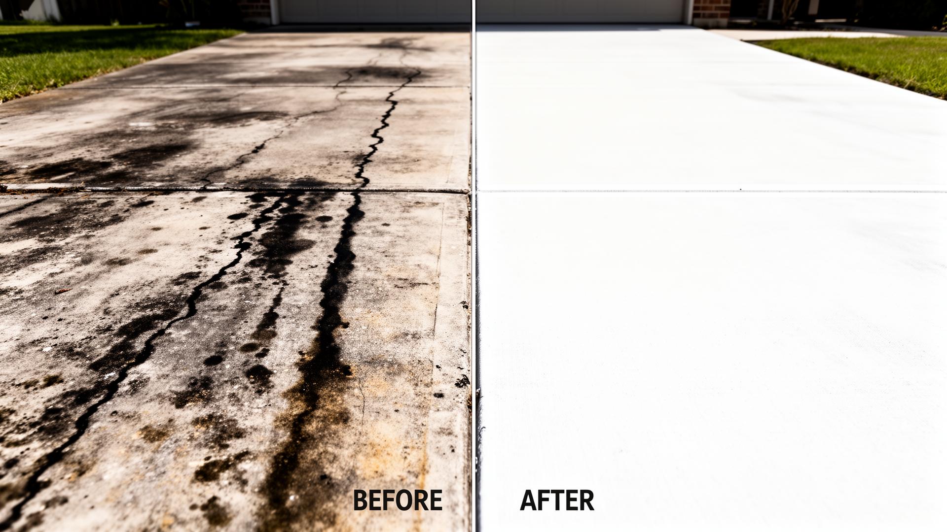Before and after driveway cleaning in Buda TX