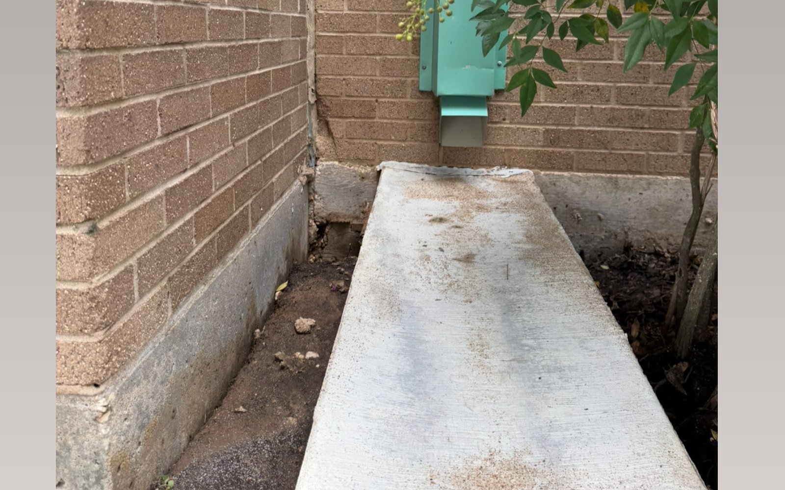 The same shaded side path near Austin TX after pressure washing, with clean concrete and algae-free brick
