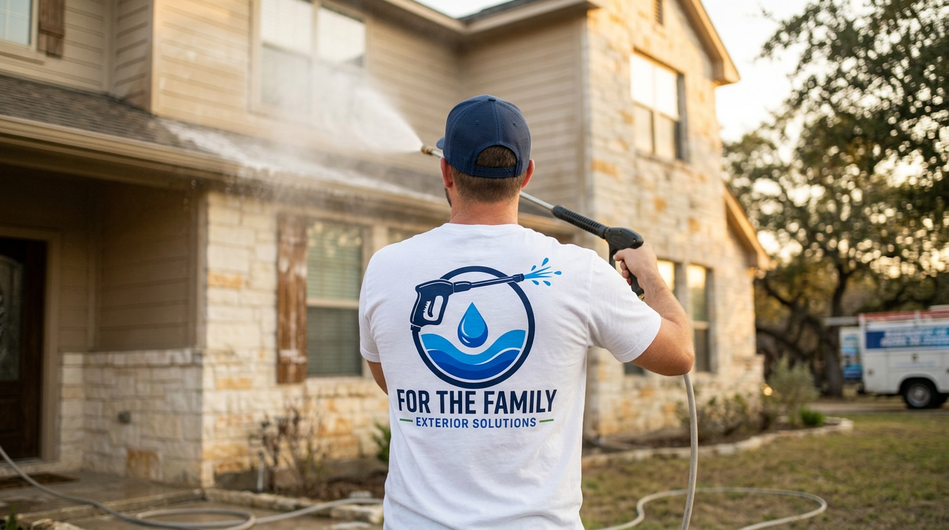 FTF crew pressure washing a Buda Texas home
